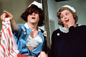 Carry On Matron. Image shows from L to R: Cyril Carter (Kenneth Cope), Matron (Hattie Jacques)