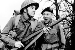 Carry On Sergeant. Image shows from L to R: Charlie Sage (Bob Monkhouse), Sergeant Grimshawe (William Hartnell). Copyright: Peter Rogers Productions