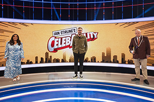 CelebAbility. Image shows from L to R: Scarlett Moffatt, Iain Stirling, Marek Larwood. Copyright: Potato