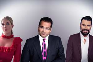 Channel 4's Alternative Election Night. Image shows from L to R: Katherine Ryan, Krishnan Guru-Murthy, Rylan Clark-Neal