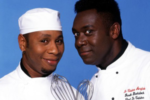 Chef!. Image shows from L to R: Everton Stonehead (Roger Griffiths), Gareth Blackstock (Lenny Henry). Copyright: Crucial Films