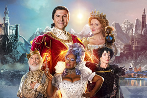 After Ever After. Image shows from L to R: King (Tom Courtenay), Prince Charming (David Walliams), Fairy Godmother (Ellen Thomas), Cinderella (Sian Gibson), Madame Blackheart (Celia Imrie). Copyright: King Bert Productions