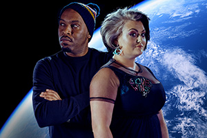 Comedians Solve World Problems. Image shows from L to R: Dane Baptiste, Kiri Pritchard-McLean. Copyright: Rumpus Media