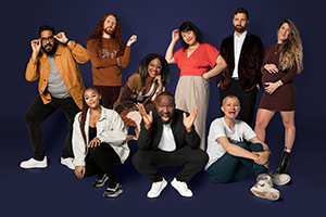 Comedy Central Live. Image shows left to right: Eshaan Akbar, Kyrah Gray, Alasdair Beckett-King, Kemah Bob, Axel Blake, Evelyn Mok, Pierre Novellie, Harriet Dyer, Kelly Convey