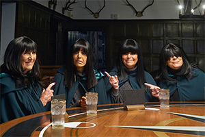 The Traitors. Image shows left to right: Mary Berry, Claudia Winkleman, Dawn French, Jennifer Saunders