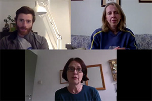 Covid Counselling. Image shows from L to R: Simon (Christian Edwards), Vivian (Cathy Walker), Rebecca (Romy Tennant)