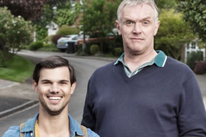 Cuckoo. Image shows from L to R: Dale (Taylor Lautner), Ken (Greg Davies). Copyright: Roughcut Television