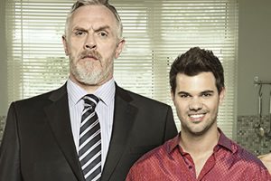 Cuckoo. Image shows from L to R: Ken (Greg Davies), Dale (Taylor Lautner). Copyright: Roughcut Television