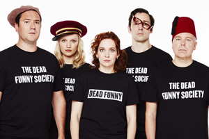 Dead Funny. Image shows from L to R: Rufus Jones, Emily Berrington, Katherine Parkinson, Ralf Little, Steve Pemberton