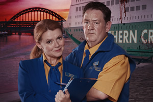 Death On The Tyne. Image shows from L to R: Gemma (Sian Gibson), Terry (Johnny Vegas)