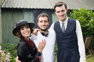 Decline And Fall. Image shows from L to R: Margot Beste-Chetwynde (Eva Longoria), Guillem Morales, Paul Pennyfeather (Jack Whitehall)