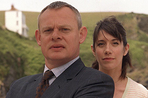 Doc Martin. Image shows from L to R: Dr Martin Ellingham (Martin Clunes), Louisa Glasson (Caroline Catz)