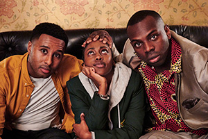 Enterprice. Image shows from L to R: Jeremiah (Trieve Blackwood-Cambridge), Simi (Fatou Sohna), Kazim (Kayode Ewumi). Copyright: Fudge Park