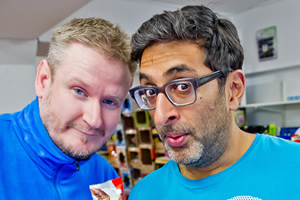 Fags, Mags And Bags. Image shows from L to R: Dave (Donald Mcleary), Ramesh (Sanjeev Kohli). Copyright: The Comedy Unit