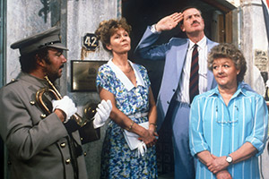 Farrington Of The F.O.. Image shows from L to R: Fidel Sanchez (Tony Haygarth), Harriet Emily Farrington (Angela Thorne), Major Percy Willoughby-Gore (John Quayle), Annie Begley (Joan Sims). Copyright: Yorkshire Television / REX / Shutterstock