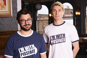 Friday Night Dinner. Image shows from L to R: Adam (Simon Bird), Jonny (Tom Rosenthal)