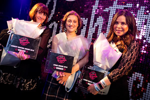 Funny Women Awards 2016. Image shows from L to R: Carol Walsh, Harriet Braine, Carolyn Goodyear. Copyright: Creative by Wren