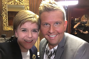 Gary: Tank Commander's Election Special. Image shows from L to R: Nicola Sturgeon, Gary (Greg McHugh). Copyright: BBC