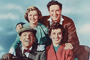 Genevieve. Image shows from L to R: Ambrose Claverhouse (Kenneth More), Wendy McKim (Dinah Sheridan), Alan McKim (John Gregson), Rosalind Peters (Kay Kendall). Copyright: ITV Studios