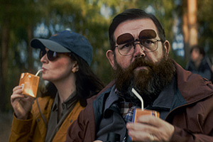 Get Away. Image shows left to right: Susan (Aisling Bea), Richard (Nick Frost)