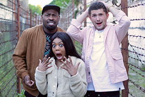 Ghost Bus Tours. Image shows from L to R: Darren Harriott, Lady Leshurr, Jordan Davies. Copyright: Tuesday's Child