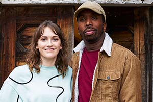 Ghosts. Image shows from L to R: Alison (Charlotte Ritchie), Mike (Kiell Smith-Bynoe). Copyright: Monumental Pictures