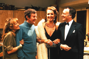 The Good Life. Image shows from L to R: Barbara Good (Felicity Kendal), Tom Good (Richard Briers), Margo Leadbetter (Penelope Keith), Jerry Leadbetter (Paul Eddington). Copyright: BBC