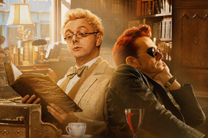 Good Omens. Image shows left to right: Aziraphale (Michael Sheen), Crowley (David Tennant)