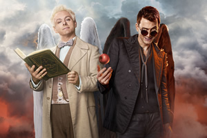 Good Omens. Image shows left to right: Aziraphale (Michael Sheen), Crowley (David Tennant)