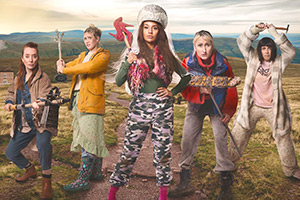 Henpocalypse!. Image shows left to right: Bernadette (Elizabeth Berrington), Shelly (Callie Cooke), Zara (Lucie Shorthouse), Veena (Lauren O'Rourke), Jen (Kate O'Flynn)