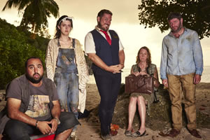 High & Dry. Image shows from L to R: Arnab (Asim Chaudhry), Susan (Grace Rex), Brett (Marc Wootton), Harriet (Vicki Pepperdine), Douglas (Harry Peacock)