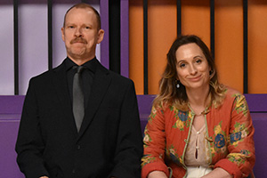 High Hoops. Image shows left to right: Mr Holt (Robert Webb), Brid O'Neill (Isy Suttie)