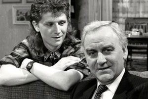 Home To Roost. Image shows from L to R: Matthew Willows (Reece Dinsdale), Henry Willows (John Thaw). Copyright: Yorkshire Television