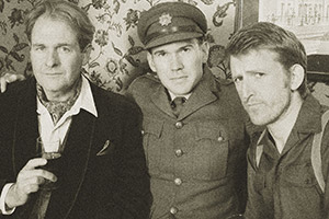 Hut 33. Image shows from L to R: Charles (Robert Bathurst), Joshua Fanshawe-Marshall (Alex Macqueen), Archie (Tom Goodman-Hill). Copyright: BBC