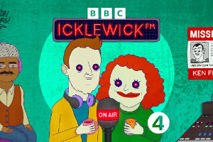 Icklewick FM. Image shows left to right: Mark Silcox, Chris Cantrill, Amy Gledhill. Credit: BBC