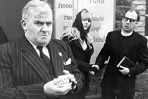 I'll Fly You For A Quid. Image shows from L to R: Evan Owen (Ronnie Barker), April Owen (Beth Morris), Mr. Simmonds (Emrys James). Copyright: BBC