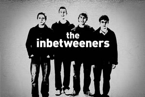 The Inbetweeners. Image shows from L to R: Simon Cooper (Joe Thomas), Neil Sutherland (Blake Harrison), Jay Cartwright (James Buckley), Will Mackenzie (Simon Bird). Copyright: Bwark Productions