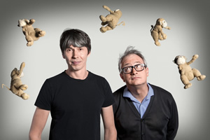 The Infinite Monkey Cage. Image shows from L to R: Brian Cox, Robin Ince. Copyright: BBC