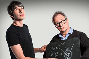 The Infinite Monkey Cage. Image shows from L to R: Brian Cox, Robin Ince