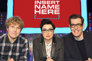 Insert Name Here. Image shows from L to R: Josh Widdicombe, Sue Perkins, Richard Osman. Copyright: 12 Yard Productions / Black Dog Television