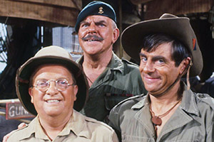 It Ain't Half Hot Mum. Image shows from L to R: Gunner 'Lofty' Sugden (Don Estelle), BSM Geoffrey 'Shut Up' Williams (Windsor Davies), Bombardier 'Gloria' Beaumont (Melvyn Hayes). Copyright: BBC