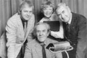 It Sticks Out Half A Mile. Image shows from L to R: Frank Pike (Ian Lavender), Arthur Wilson (John Le Mesurier), Miss Perkins (Vivienne Martin), Bert Hodges (Bill Pertwee). Copyright: BBC