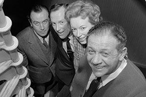 It's A Deal. Image shows from L to R: Dennis (Dennis Price), Wallas Eaton, Mollie (June Whitfield), Sid (Sid James). Copyright: BBC