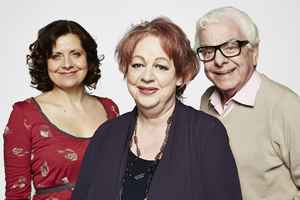 Jo Brand's Great Wall Of Comedy. Image shows from L to R: Rebecca Front, Jo Brand, Barry Cryer. Copyright: STV Productions