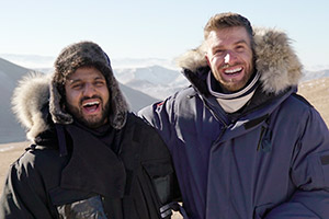 Joel & Nish Vs The World. Image shows from L to R: Nish Kumar, Joel Dommett. Copyright: Rumpus Media