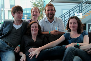 John Finnemore's Souvenir Programme. Image shows from L to R: Lawry Lewin, Simon Kane, Margaret Cabourn-Smith, John Finnemore, Carrie Quinlan. Copyright: BBC