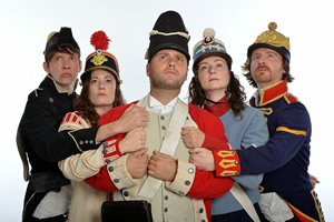 John Finnemore's Souvenir Programme. Image shows from L to R: Lawry Lewin, Margaret Cabourn-Smith, John Finnemore, Carrie Quinlan, Simon Kane. Copyright: BBC