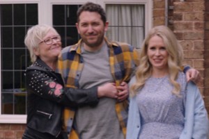 Jon Richardson: Take My Mother-In-Law. Image shows from L to R: Gill Adams, Jon Richardson, Lucy Beaumont. Copyright: King Of Sunshine