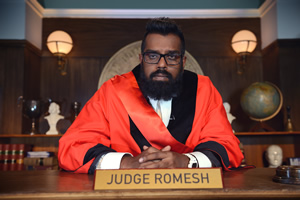 Judge Romesh. Romesh Ranganathan. Copyright: Hungry Bear Media