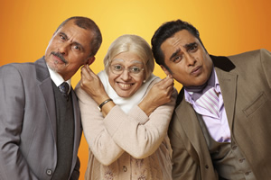 The Kumars. Image shows from L to R: Ashwin (Vincent Ebrahim), Ummi (Meera Syal), Sanjeev (Sanjeev Bhaskar)